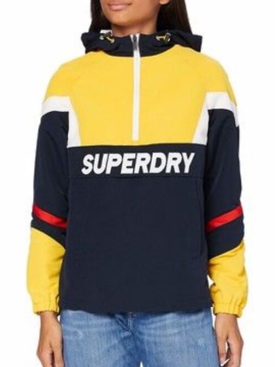 Superdry Jackets & Blazers - Superdry Women’s Navy, Yellow & White Hooded Windbreaker with Red Accents NWT